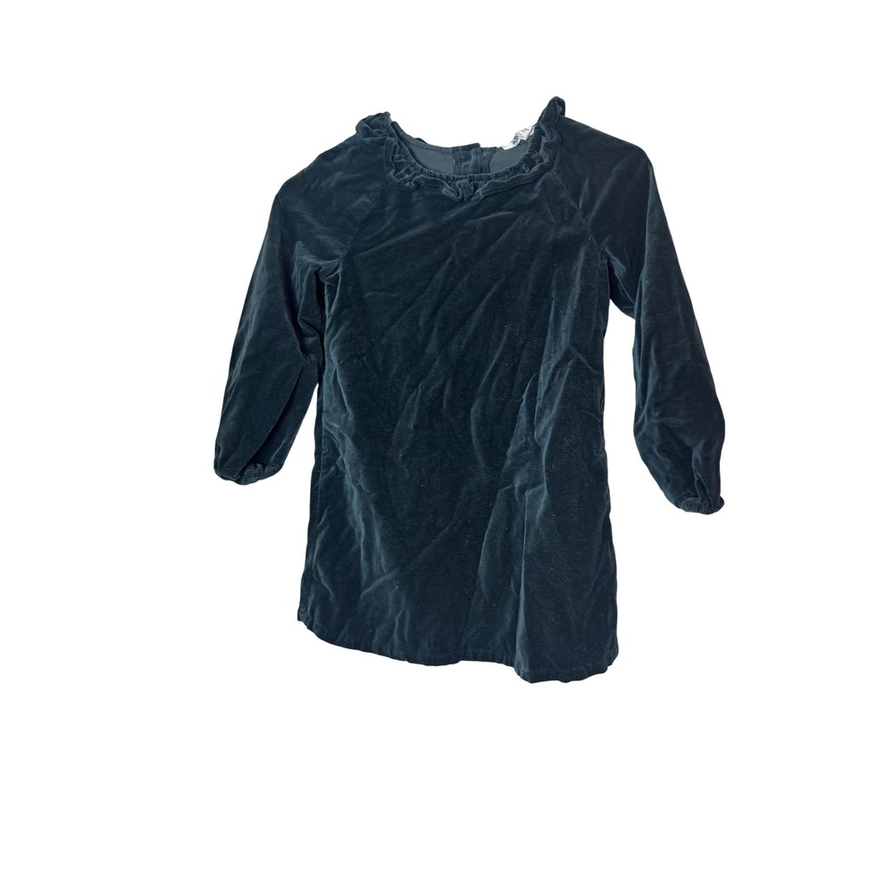 H&M Dress Girls 7-8 Green Velvet Long Sleeve Ruffle Neck Party Holiday